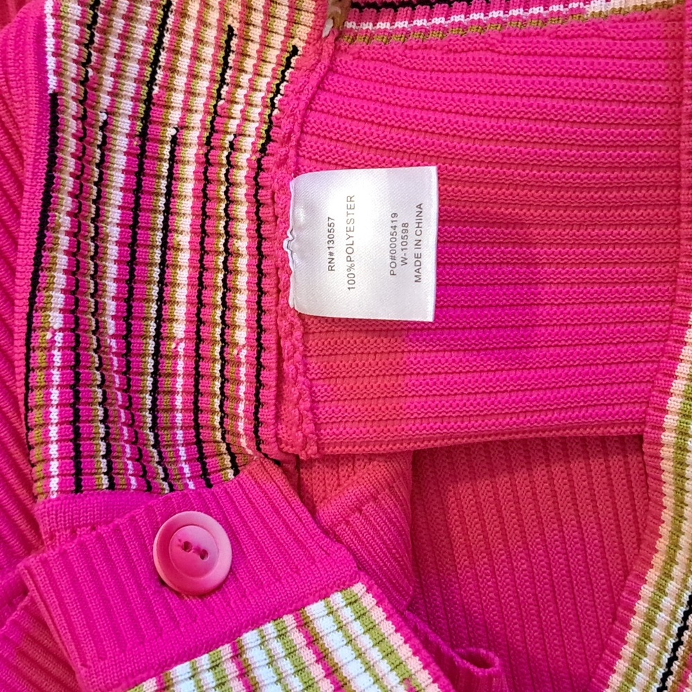 Story Pink Cropped Cardigan Puff Sleeves Striped Waist XS NWT - Picture 8 of 8
